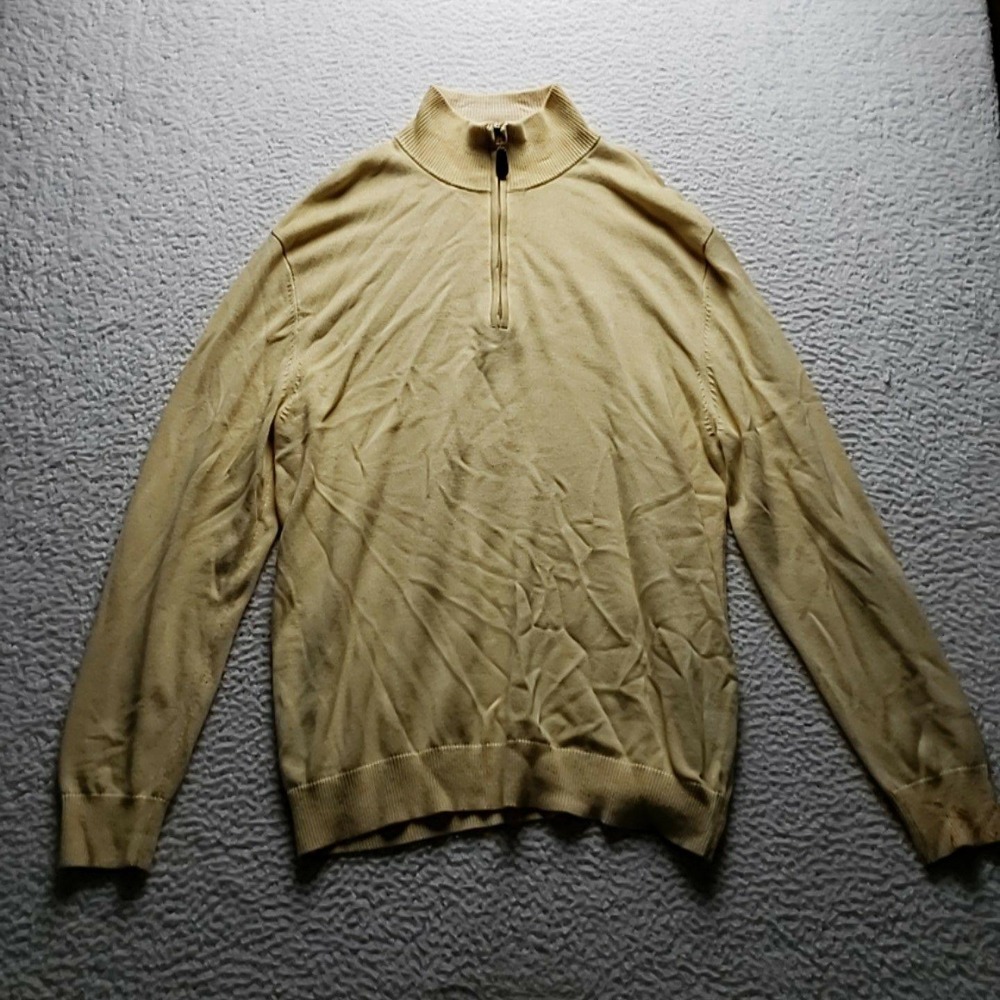 Aureus Sweater Mens Large Yellow Bamboo Quarter Zip Mock Neck Knit Pullover
